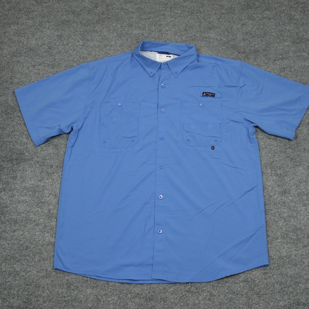 Nautica Shirt Men XL Blue OTF Short Sleeve Vented Fishing Performance Button Up